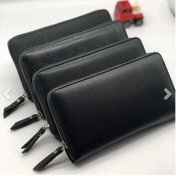 Black Long Bifold Wallet Card Holder Purse with Zipper - Picture 3 of 5